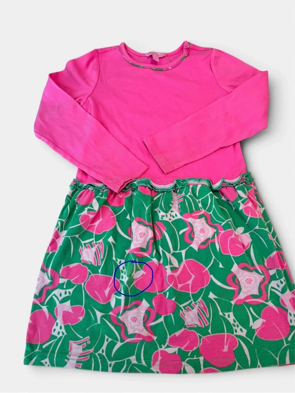 Lilly Pulitzer Girls Dress Size 8 10 Pink Green Floral Long Sleeve Knit Cotton
